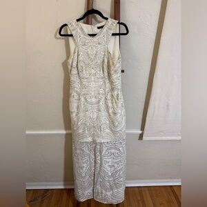 BCBGMaxAzria Cream Sleeveless Patterned Maxi Dress